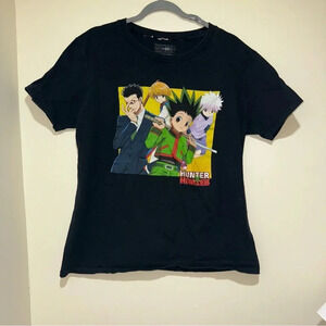 Men’s Unisex Hunter Anime Graphic Black Cotton Graphic Short Sleeve Shirt Size:L